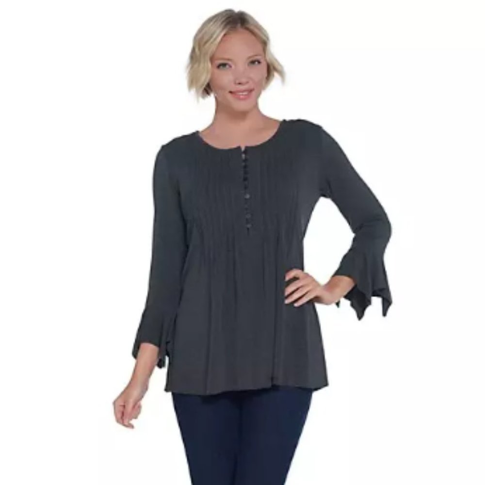 Laurie Felt Knit Rayon Made From Bamboo Blend Henley Top S